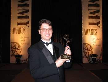 Lane Wyrick with Mid-America Emmy Award